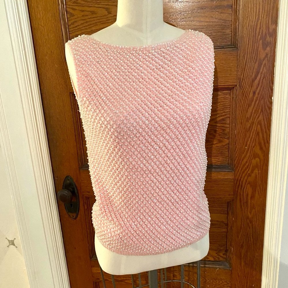 Vintage Cyn Les Seed Pearl Sequin Wool Top Size Small